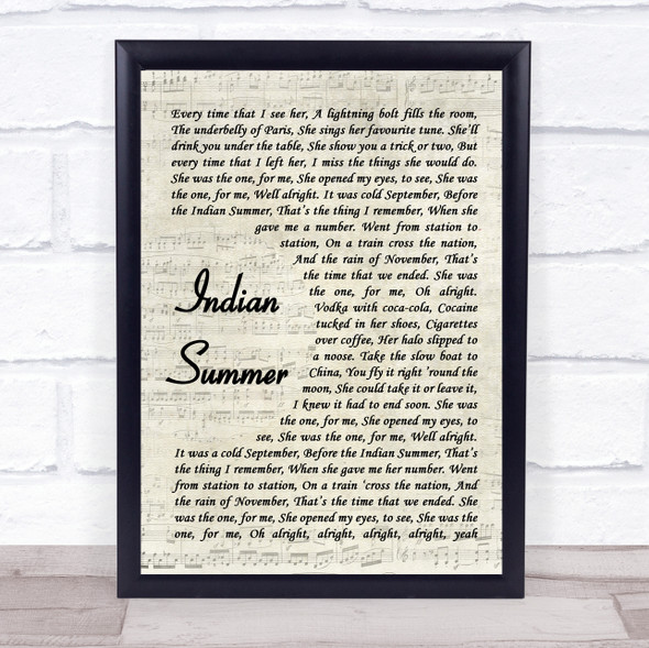 Stereophonics Indian summer Vintage Script Song Lyric Quote Music Print