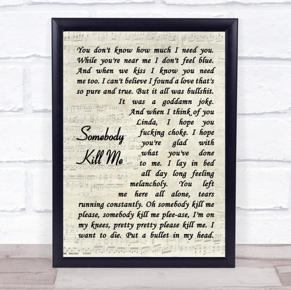 Adam Sandler Somebody Kill Me Vintage Script Song Lyric Wall Art Print