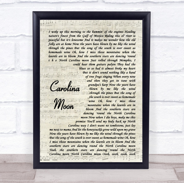 Scotty McCreery Carolina Moon Vintage Script Song Lyric Wall Art Print