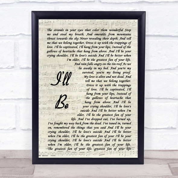 Edwin McCain I?Æll Be Vintage Script Song Lyric Wall Art Print