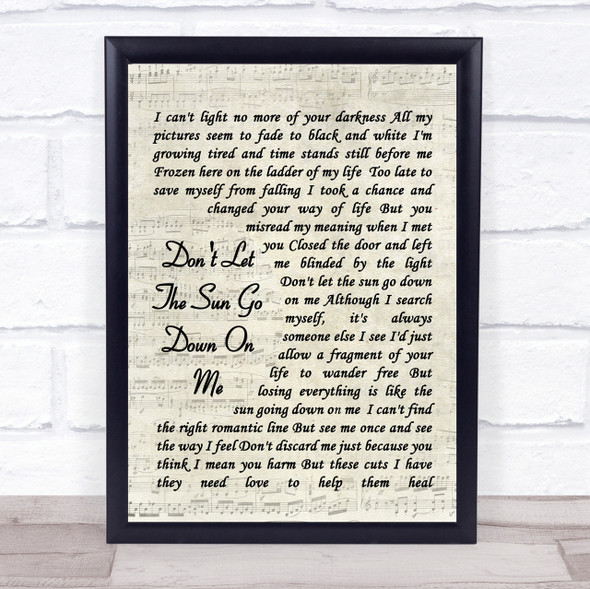 Don't Let The Sun Go Down On Me Elton John Song Lyric Vintage Script Quote Print