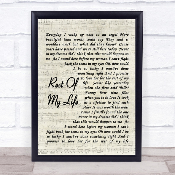 Rest Of My Life Bruno Mars Song Lyric Vintage Script Quote Print