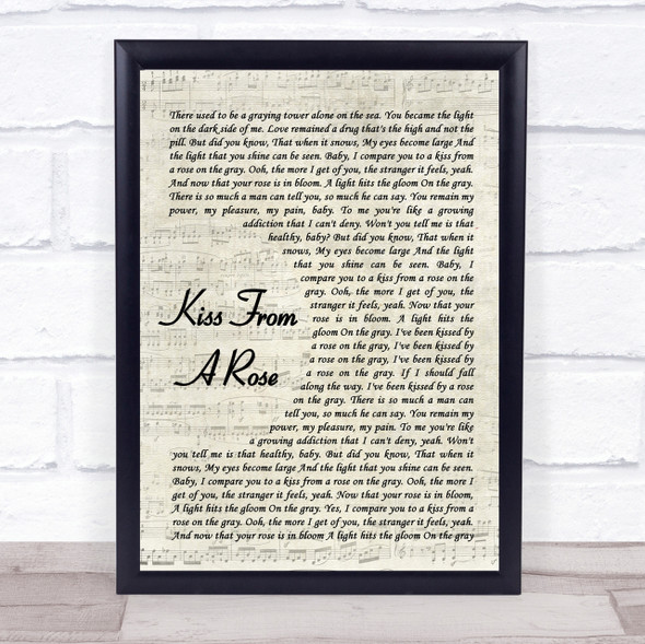 Kiss From A Rose Seal Song Lyric Vintage Script Quote Print