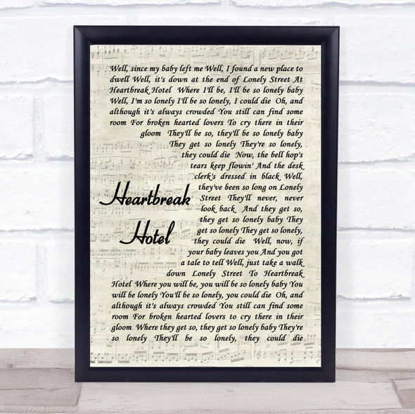 Elvis Presley Heartbreak Hotel Vintage Script Song Lyric Quote Print