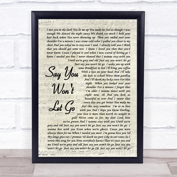 James Arthur Say You Won't Let Go Vintage Script Song Lyric Quote Print