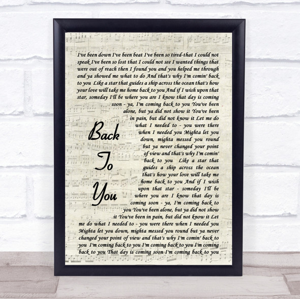 Bryan Adams Back To You Song Lyric Vintage Script Quote Print