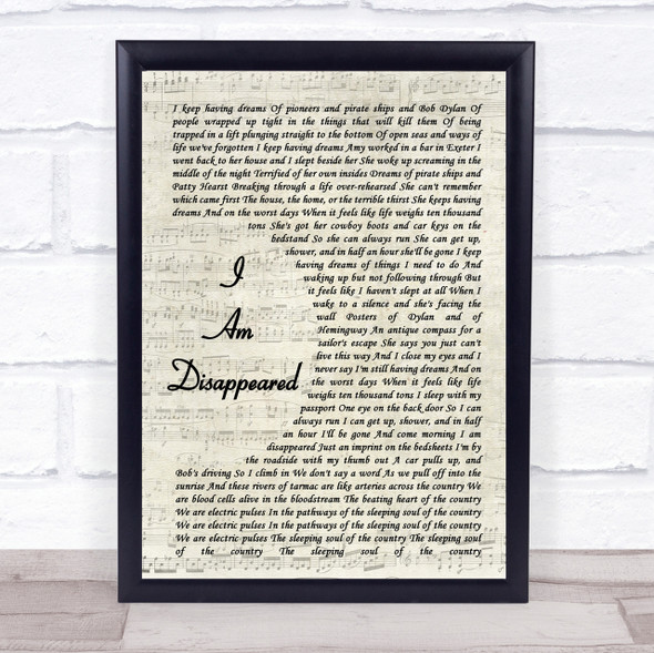 Frank Turner I Am Disappeared Song Lyric Vintage Script Quote Print