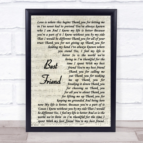 Jason Mraz Best Friend Song Lyric Vintage Script Quote Print