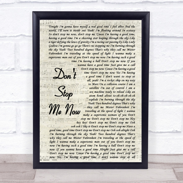 Queen Don't Stop Me Now Vintage Script Song Lyric Quote Print