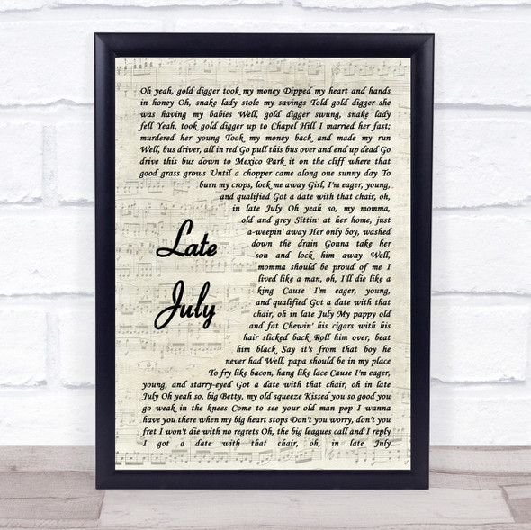 Shakey Graves Late July Vintage Script Song Lyric Quote Print