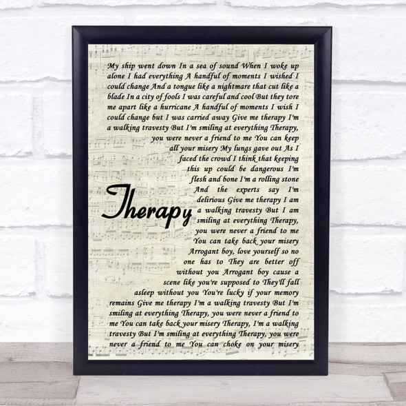 All Time Low Therapy Vintage Script Song Lyric Quote Print