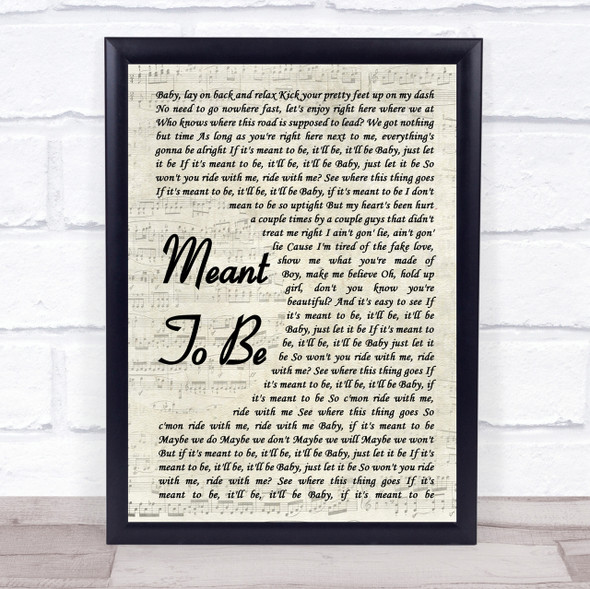 Bebe Rexha Meant To Be Vintage Script Song Lyric Quote Print