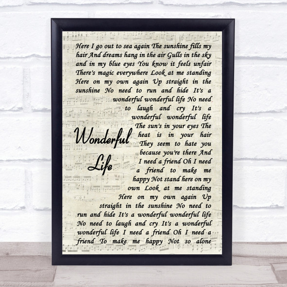 Black Wonderful Life Vintage Script Song Lyric Quote Print