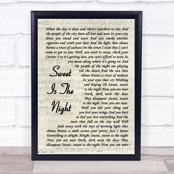 Electric Light Orchestra Sweet Is The Night Song Lyric Vintage Script Print