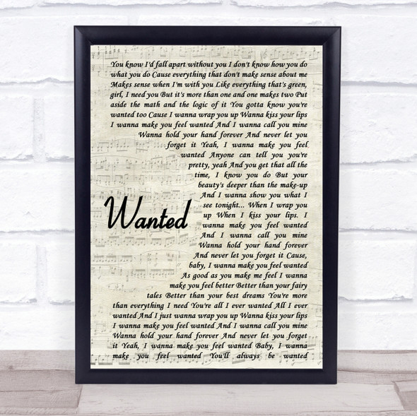 Hunter Hayes Wanted Song Lyric Vintage Script Quote Print