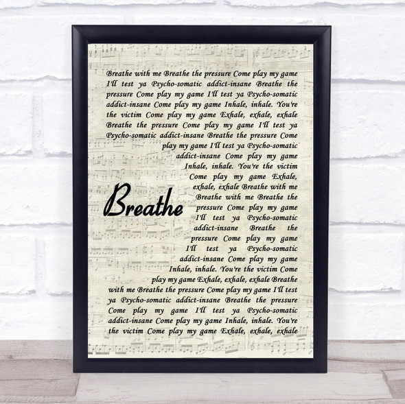 The Prodigy Breathe Song Lyric Vintage Script Quote Print