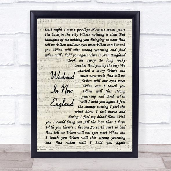 Barry Manilow Weekend In New England Vintage Script Song Lyric Print
