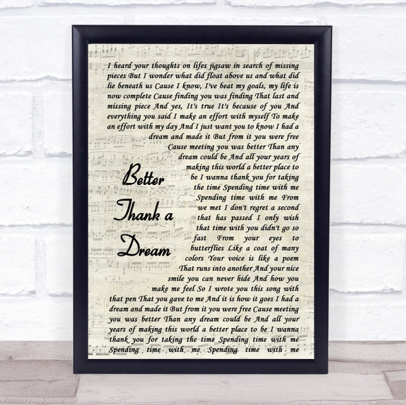 Better Than A Dream Vintage Script Song Lyric Print