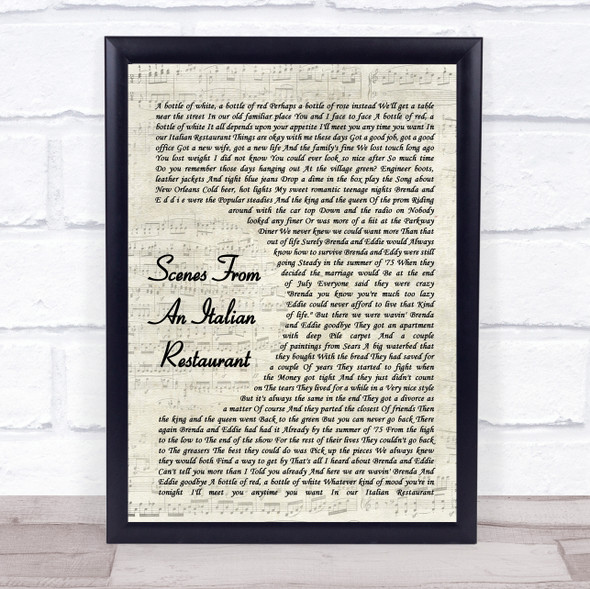 Billy Joel Scenes From An Italian Restaurant Vintage Script Song Lyric Print