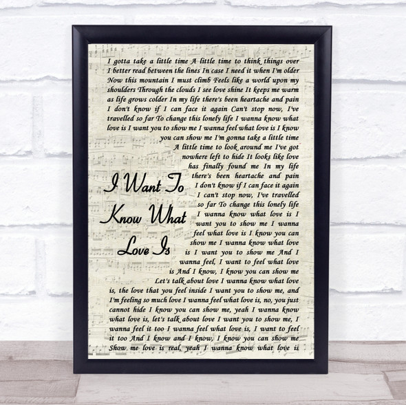 Foreigner I Want To Know What Love Is Vintage Script Song Lyric Print