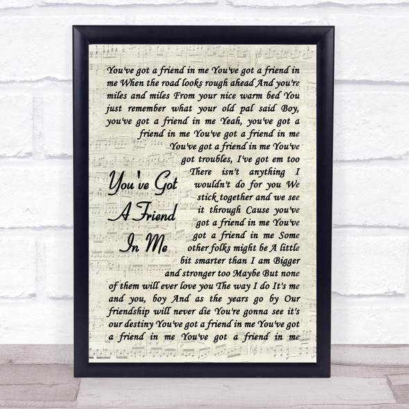 Randy Newman You've Got A Friend In Me Vintage Script Song Lyric Print