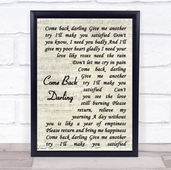 UB40 Come Back Darling Vintage Script Song Lyric Print