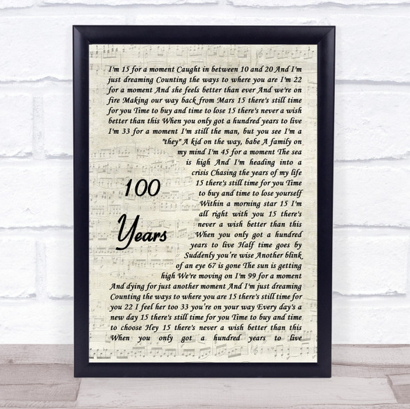 Five For Fighting 100 Years Vintage Script Song Lyric Print