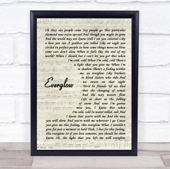Coldplay Everglow Vintage Script Song Lyric Print