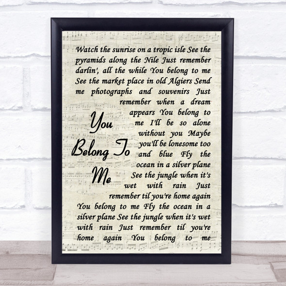 Dean Martin You Belong To Me Vintage Script Song Lyric Print