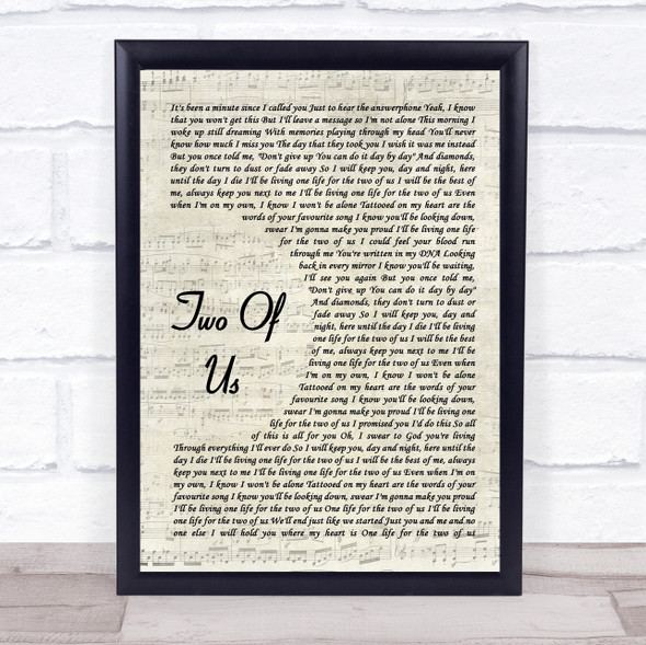 Louis Tomlinson Two Of Us Vintage Script Song Lyric Print