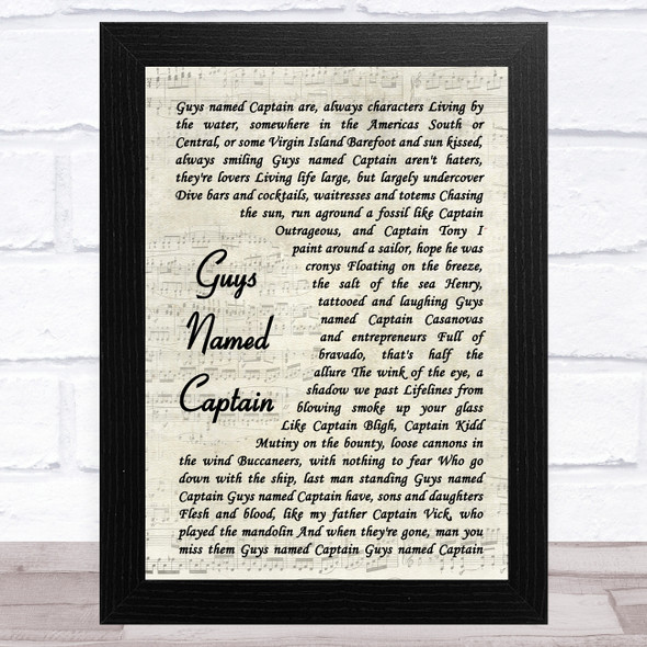 Kenny Chesney Guys Named Captain Vintage Script Song Lyric Music Art Print