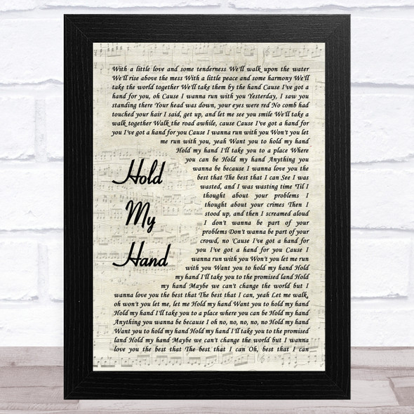 Hootie & the Blowfish Hold My Hand Vintage Script Song Lyric Music Art Print