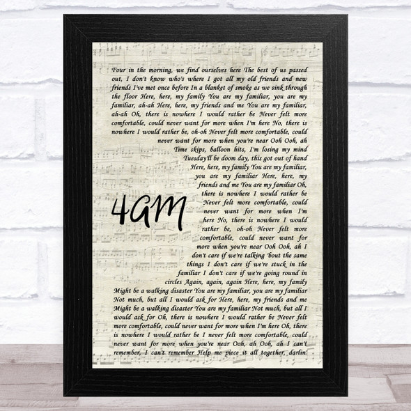 Bastille 4AM Vintage Script Song Lyric Music Art Print