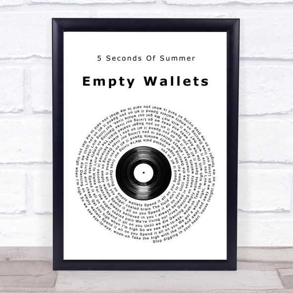 5 Seconds Of Summer Empty Wallets Vinyl Record Song Lyric Wall Art Print