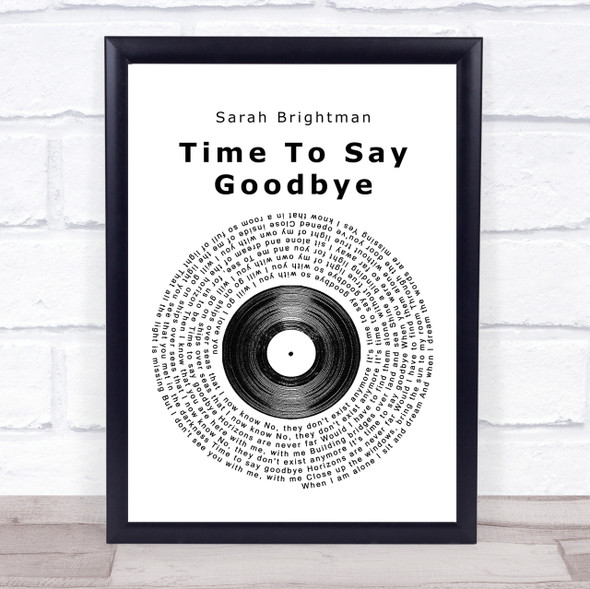 Sarah Brightman Time To Say Goodbye Vinyl Record Song Lyric Quote Print