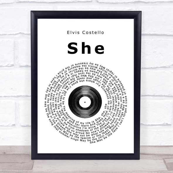 Elvis Costello She Vinyl Record Song Lyric Quote Print