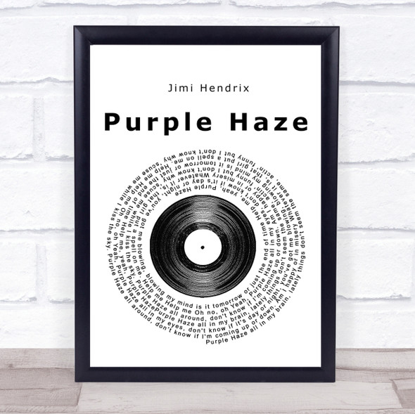 Jimi Hendrix Purple Haze Vinyl Record Song Lyric Quote Print