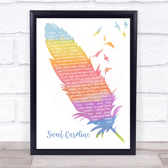 Neil Diamond Sweet Caroline Watercolour Feather & Birds Song Lyric Quote Music Print