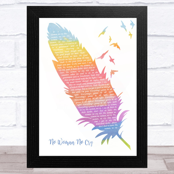 Bob Marley No Woman No Cry Watercolour Feather & Birds Song Lyric Music Art Print