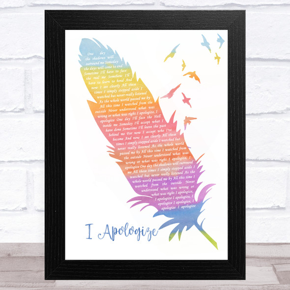 Five Finger Death Punch I Apologize Watercolour Feather & Birds Song Lyric Music Art Print