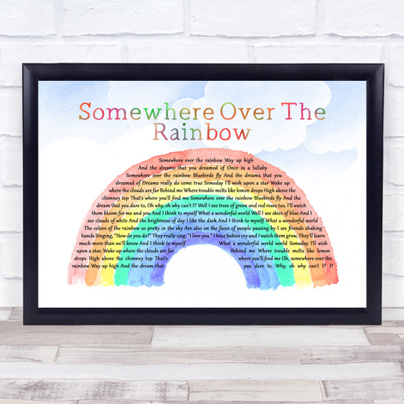 Israel Kamakawiwo'ole Somewhere Over The Rainbow Watercolour Rainbow & Clouds Song Lyric Wall Art Print