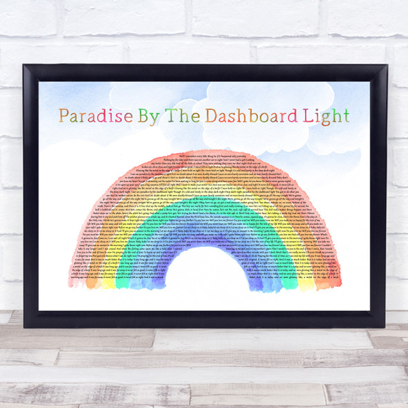 Meat Loaf Paradise By The Dashboard Light Watercolour Rainbow & Clouds Song Lyric Print