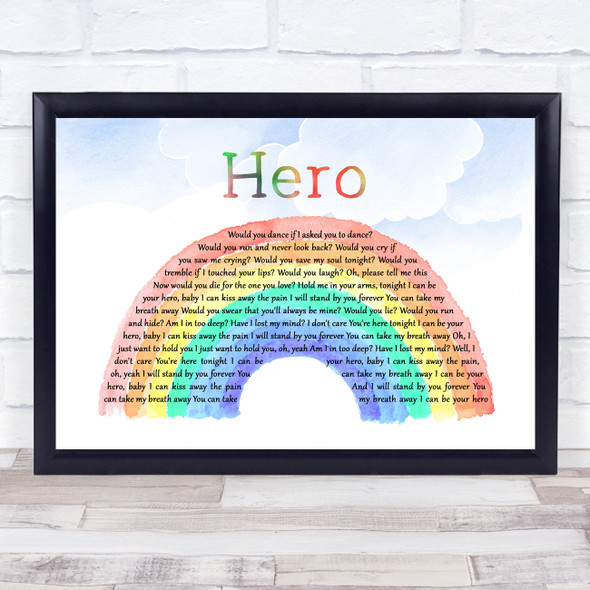 Enrique Iglesias Hero Watercolour Rainbow & Clouds Song Lyric Print