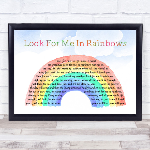 Vicki Brown Look For Me In Rainbows Watercolour Rainbow & Clouds Song Lyric Music Art Print