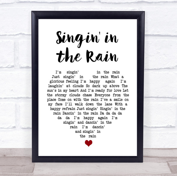 Gene Kelly Singin' in the Rain White Heart Song Lyric Print
