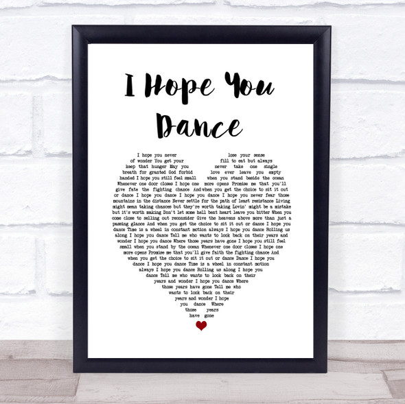 Ronan Keating I Hope You Dance White Heart Song Lyric Print