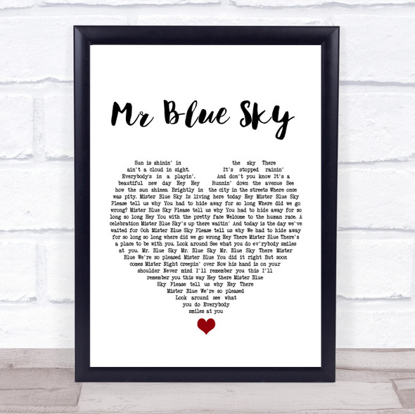 ELO Mr Blue Sky White Heart Song Lyric Print