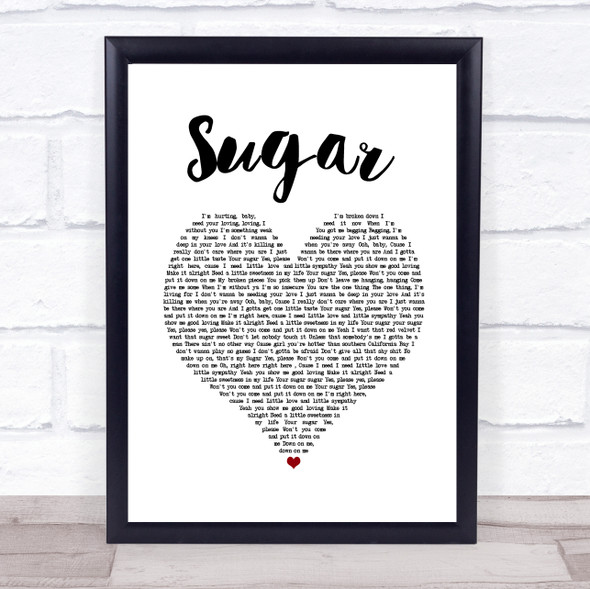 Maroon 5 Sugar White Heart Song Lyric Print