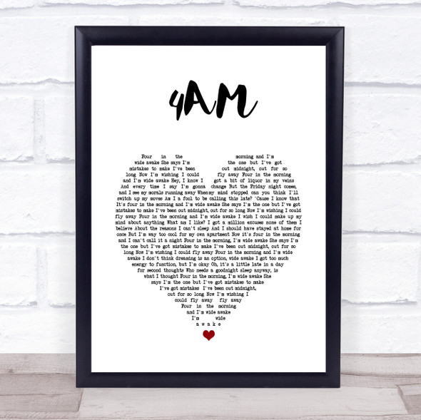 Dan Caplen 4AM White Heart Song Lyric Print