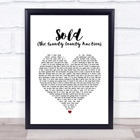 John Michael Montgomery Sold (The Grundy County Auction) White Heart Song Lyric Quote Music Print